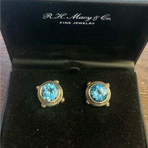 Effy Balissima Blue Topaz 18KYG & Sterling Silver 7 5/8 Round Pierced Earrings